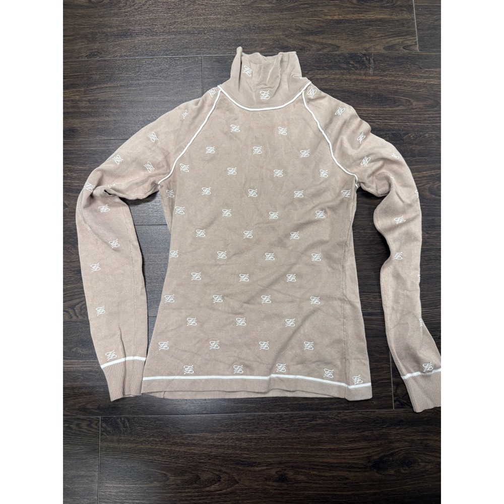Fendi Vintage-Style Script FF Logo Turtleneck Sweater Tan/White Piping IT 40